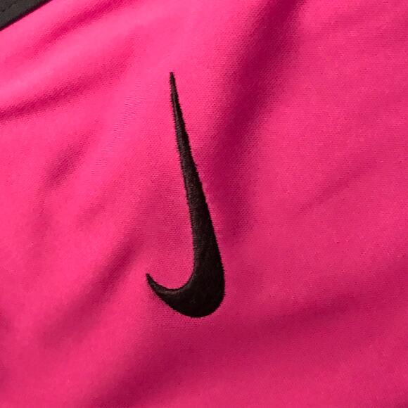 Nike Womens Top Dri Fit Bright Pink Gray Short Sleeve Button Front Nike Swoosh M - Picture 4 of 8
